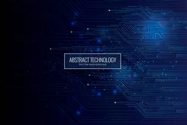 Vector illustration of Abstract futuristic circuit board, high computer technology dark blue background