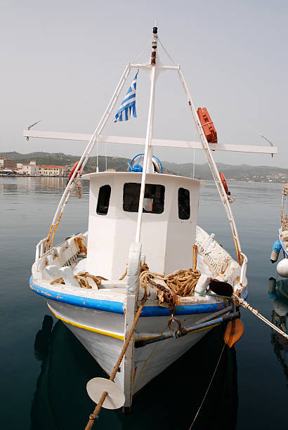 front view from traditional greek fisherboat  skipjack stock pictures, royalty-free photos & images