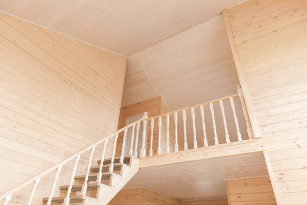 istock Empty wooden house interior with stairway 942459384