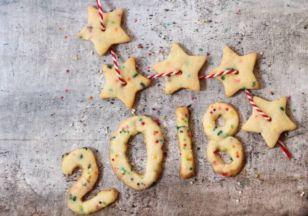 2018 numbers formed with homemade sugar cookies / xmas new year concept - year 2002 imagens e fotografias de stock