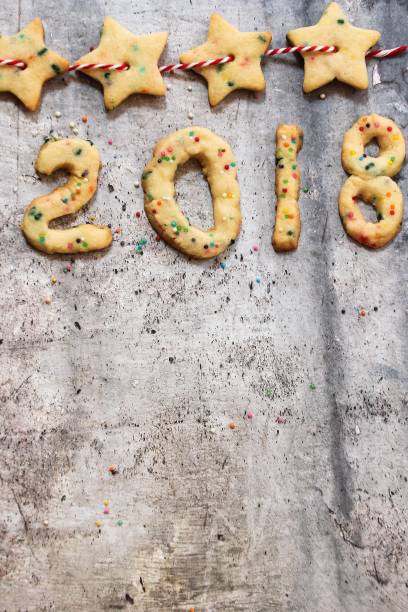 2018 numbers formed with homemade sugar cookies / xmas new year concept - year 2002 imagens e fotografias de stock