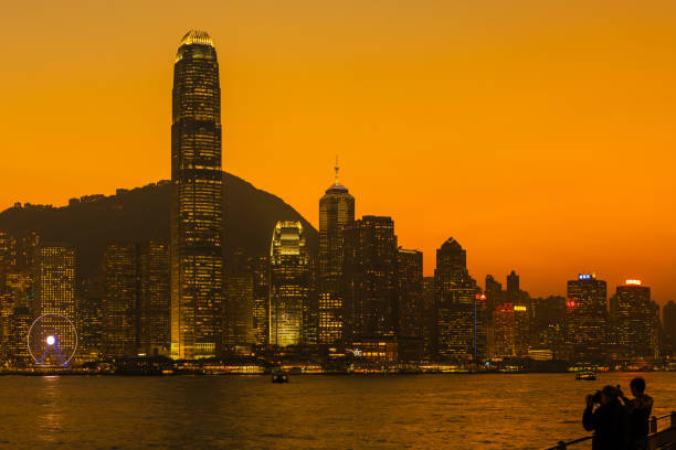 Victoria Harbour, Hong Kong - December 8, 2016: Sunset view at a famous tourist attraction \