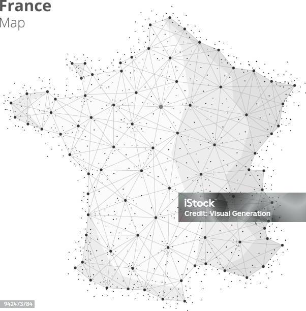 France Map In Blockchain Technology Network Style Stock Illustration - Download Image Now - France, Map, Grid Pattern