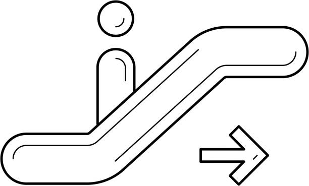 Moving staircase line icon Moving staircase vector line icon isolated on white background. Moving staircase line icon for infographic, website or app. Icon designed on a grid system. flight of steps stock illustrations