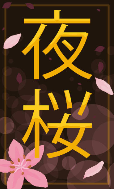 ilustraciones, imágenes clip art, dibujos animados e iconos de stock de noche de primavera con la flor de la cereza, pétalos y bokeh en yozakura - hannah