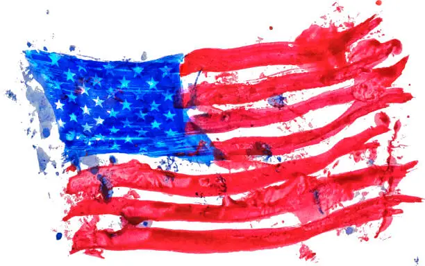 Vector illustration of United states of America flag painted by hand and watercolors EPS10 vector illustration,