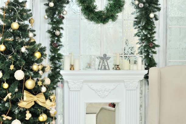 istock Classic Interior room decorated in Christmas style 942495322