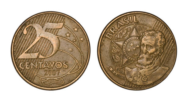istock Twenty five brazilian real cents coin, front and back faces 942506318