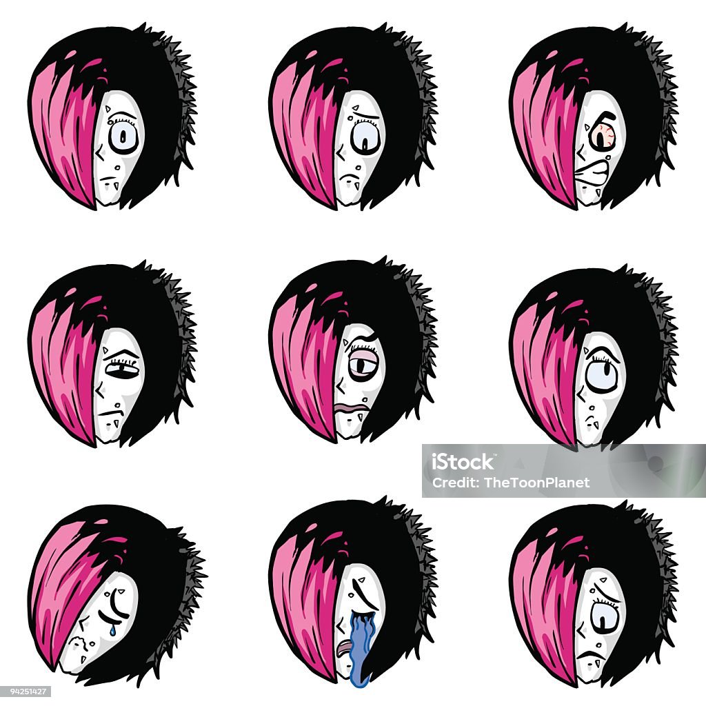 Emo character model sheet (Expressions) Emo stock vector