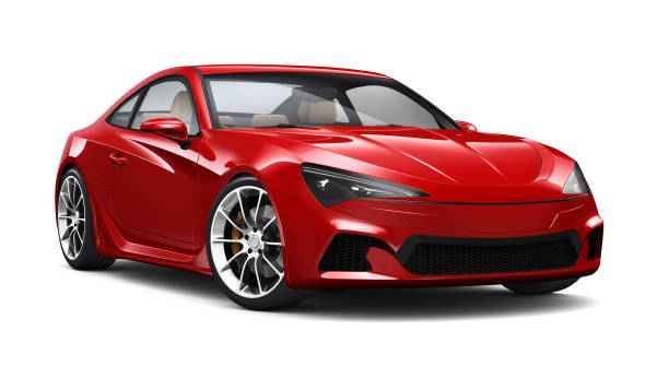 beyaz üzerine kırmızı genel spor coupe araba 3d çizimi - spor araba stok fotoğraflar ve resimler
