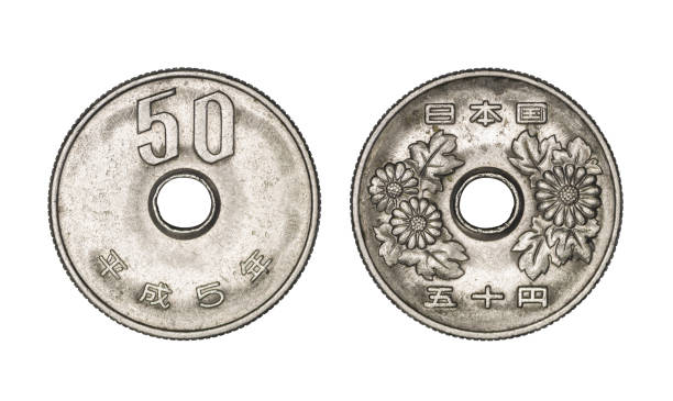 istock Fifty japanese yen coin, front and back faces 942530302
