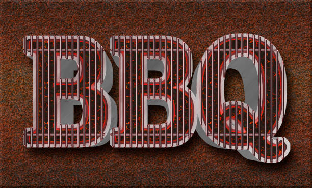 istock Stock Illustration - Large Text: BBQ , Big Glowing Coals BBQ, 3D Illustration, 942537792