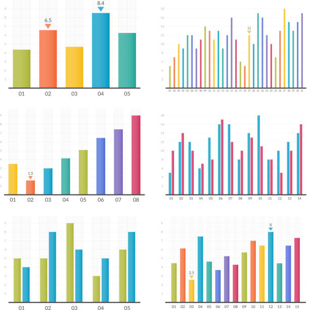 Bar Graphs Colorful bar graphs, six different styles, vector eps10 illustration bar graph stock illustrations