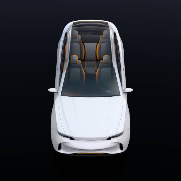 istock Front view of interior composed Electric SUV car on black background 942546858
