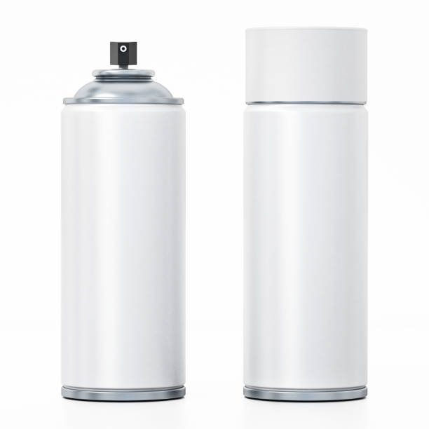 白のスプレー ペンキ缶の白で隔離 - can label blank packaging ストックフォトと画像