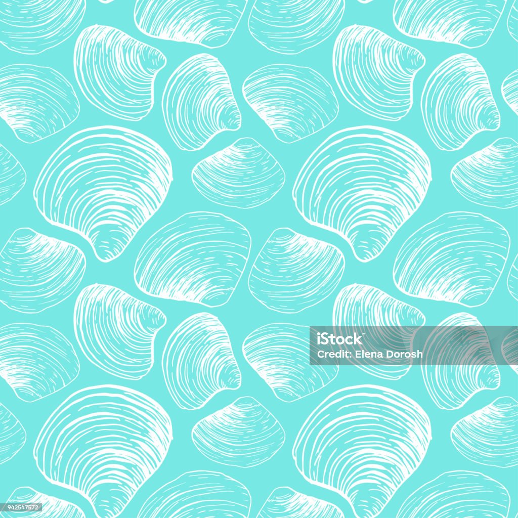 Seamless pattern. Shells & stones is a set of illustrations drawn by ink and pen. For your design, posters, postcards, invitations, menus, weddings and more. Vector Abstract stock vector