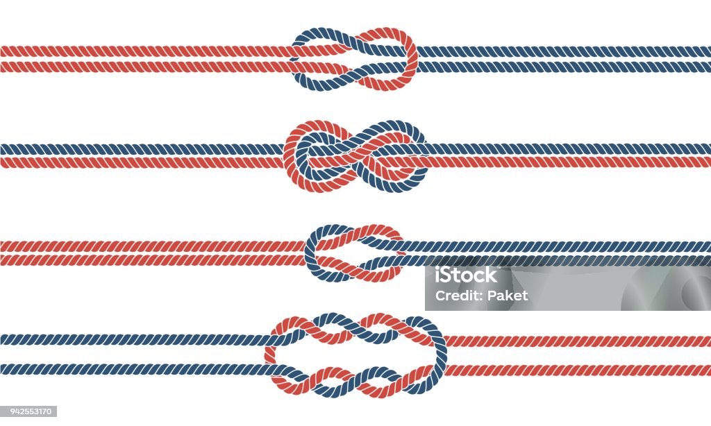 Sailor knot and rope dividers and borders set Sailor rope knot dividers and borders set. Nautical infinity sign. Tying the Knot concept. Graphic design element. Wedding invitations, baby shower, birthday card, scrapbooking. Vector illustration Tied Knot stock vector