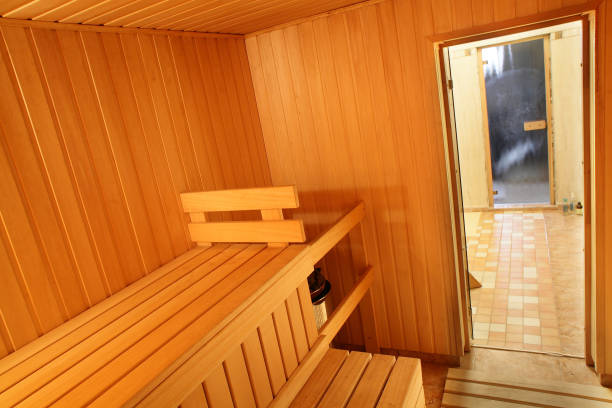 istock interior of modern wooden sauna 942553800