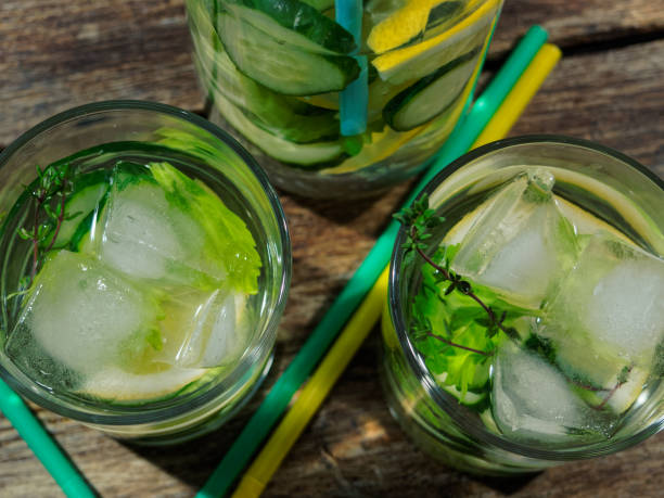 istock Flavored water with cucumber, celery, lemon and thyme 942555542
