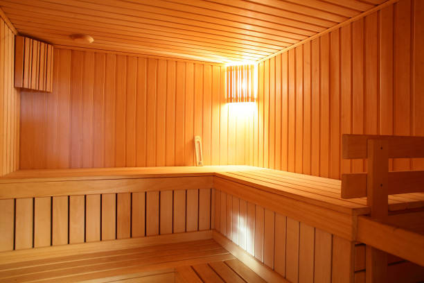 istock interior of modern wooden sauna 942556588