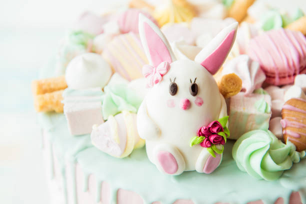 Pink cake with bunny for children's birthday