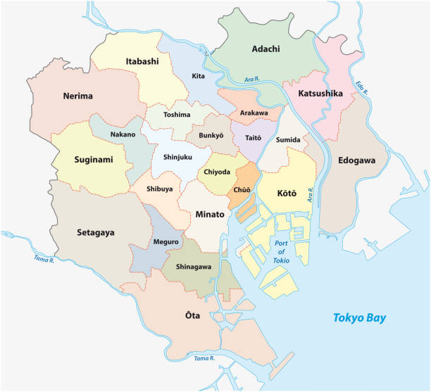 Tokio administrative and political map Tokio special wards administrative and political map kanto region stock illustrations