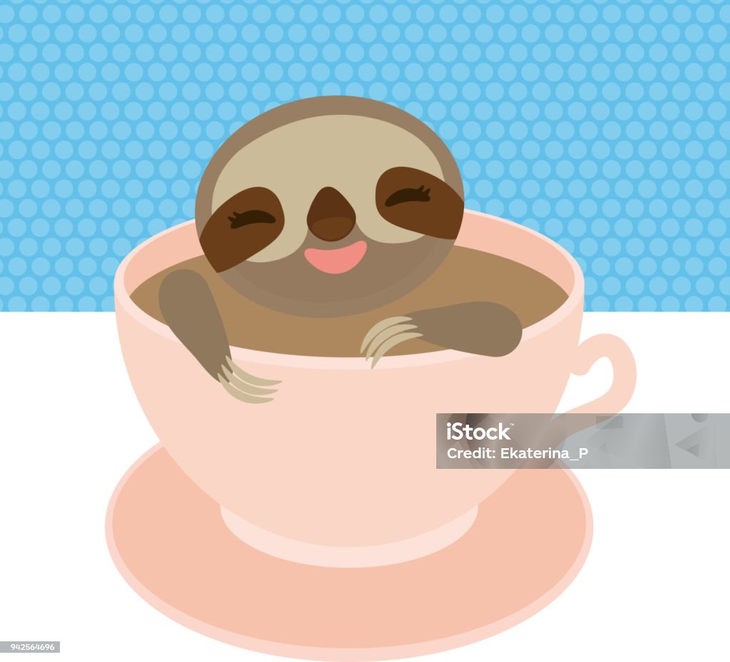 Sloth In A Pink Cup Coffee Tea Threetoed Sloth Isolated On White ...
