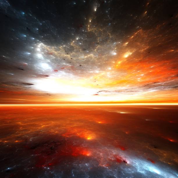 istock Cosmic horizons - vibrant abstract sunset over an alien sea 942567556