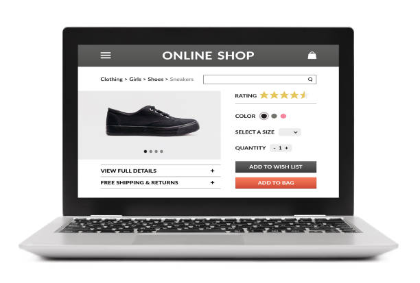 istock Online shop concept on laptop computer screen on white background 942575616