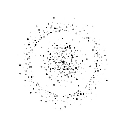 Dense black dots. Small double circle with dense black dots on white background. Vector illustration.