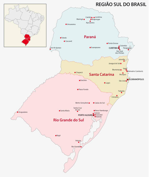 brazil south region map brazil south region vector map rio parana stock illustrations