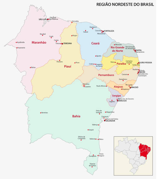 brazylia północno-wschodnia mapa regionu - natal stock illustrations