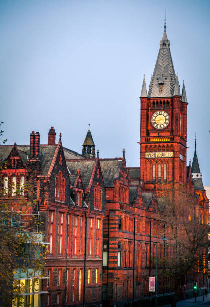 대학 리버풀의: foudation 및 빅토리아 빌딩 - clock clock tower built structure brick 뉴스 사진 이미지