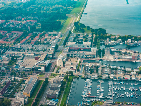 Aerial view on Zeewolde in Flevoland, Netherlands during a summer day.