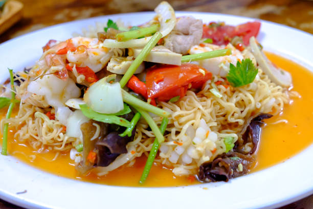 noodles salad put seafood combination