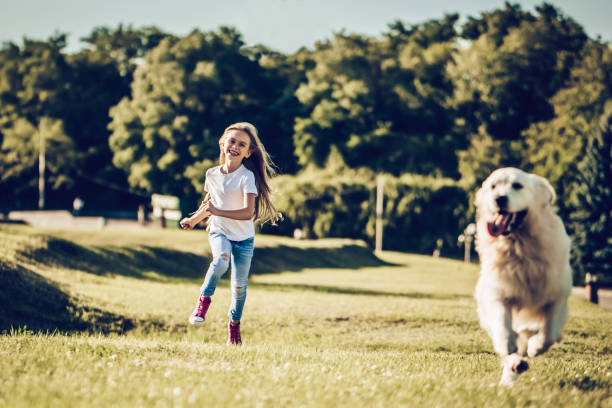istock Little cute girl with dog 942596434