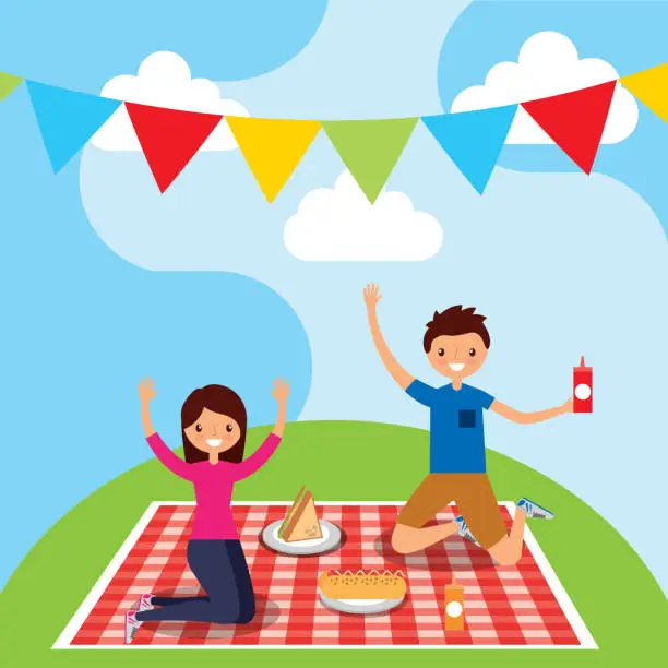 Vector illustration of happy people picnic
