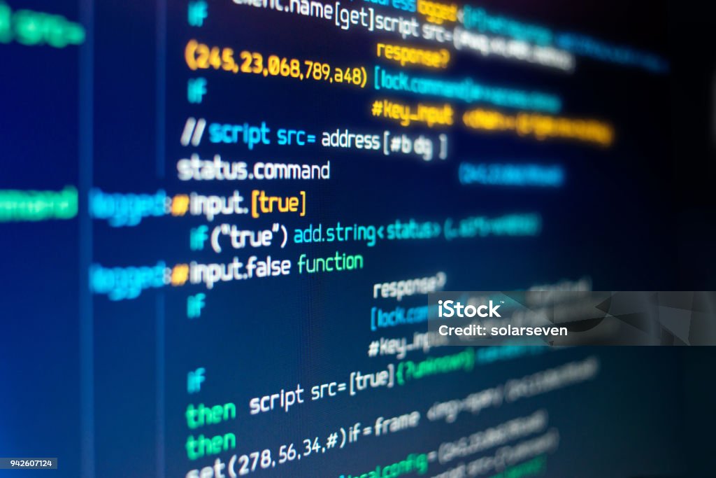 Modern Computer programming Code A computer screen showing random scripts and programming code. Computer Language Stock Photo