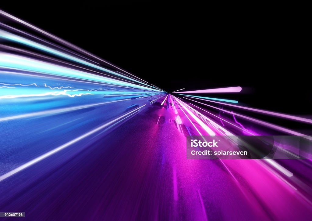 Super Fast Trailing Lights Super fast trailing lights in bright neon colors. 3D Illustration Speed Stock Photo