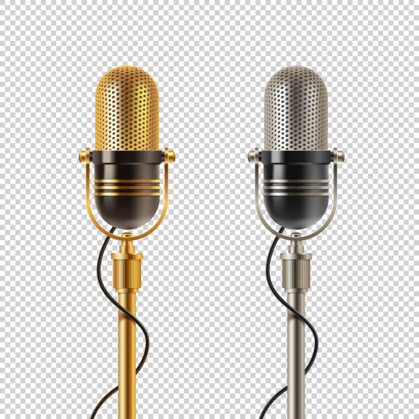 Two retro microphones vector art illustration