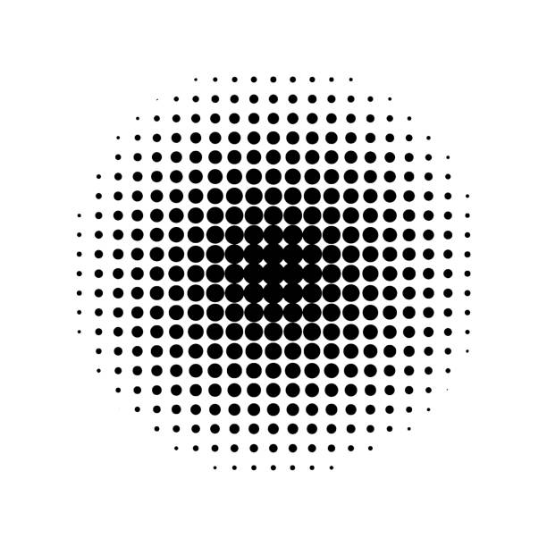 ilustraciones, imágenes clip art, dibujos animados e iconos de stock de patrón de pantalla de semitonos redondo aislado en blanco - spotted improvement circle halftone pattern