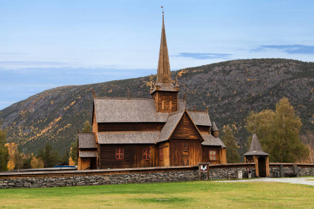 lom stave church - lom church stavkirke norway imagens e fotografias de stock