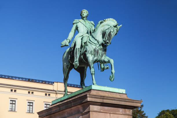 Big monument of general Manuel Belgrano riding horse and waving flag at Plaza Mayo, center of Buenos Aires, Argentina. Bronze equestrian statue was created by  Louis-Robert Carrier-Belleuse (Belgrano) and  Manuel de Santa Coloma (horse). It was inagurated in 1837.