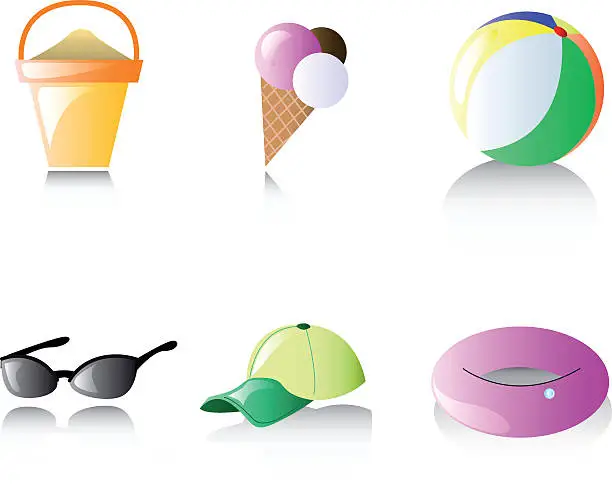 Vector illustration of Shiny glossy icons: Beach