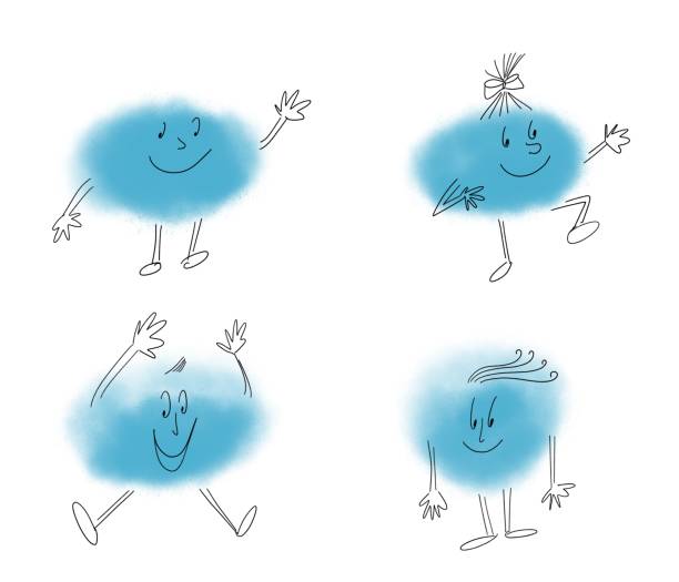 Illustration set of happy blue people having fun, isolated graphic elements on white