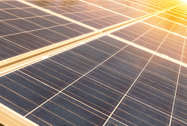 istock Close up rows array of polycrystalline silicon solar cells or photovoltaics in solar power plant 942628044