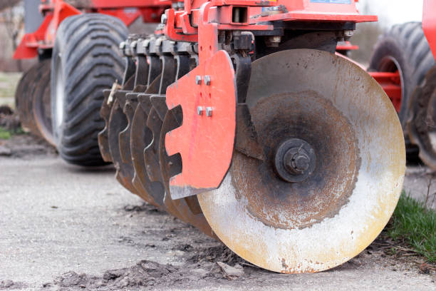 istock Discs of harrowing agricultural machinery. 942630890
