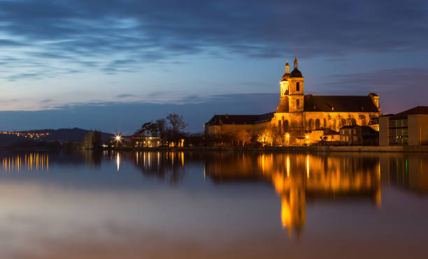Former Premonstratensian Abbey in Pont a Mousson France at night stock photo