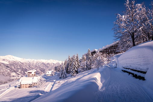 Italian Alps Monte Rosa and its valley Valsesia in winter: Alpe di Mera