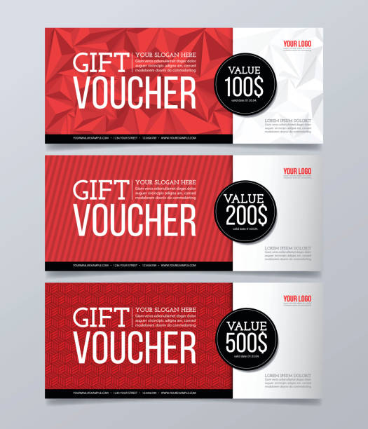 Gift voucher design template. Modern geometric banner background. Abstract, banner, pattern, voucher gift card template stock illustrations